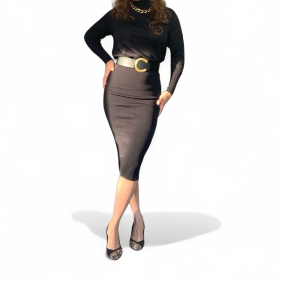 Zara Black Bodycon Dress Fitted Knit Midi Long Sleeve Small - Picture 4 of 9